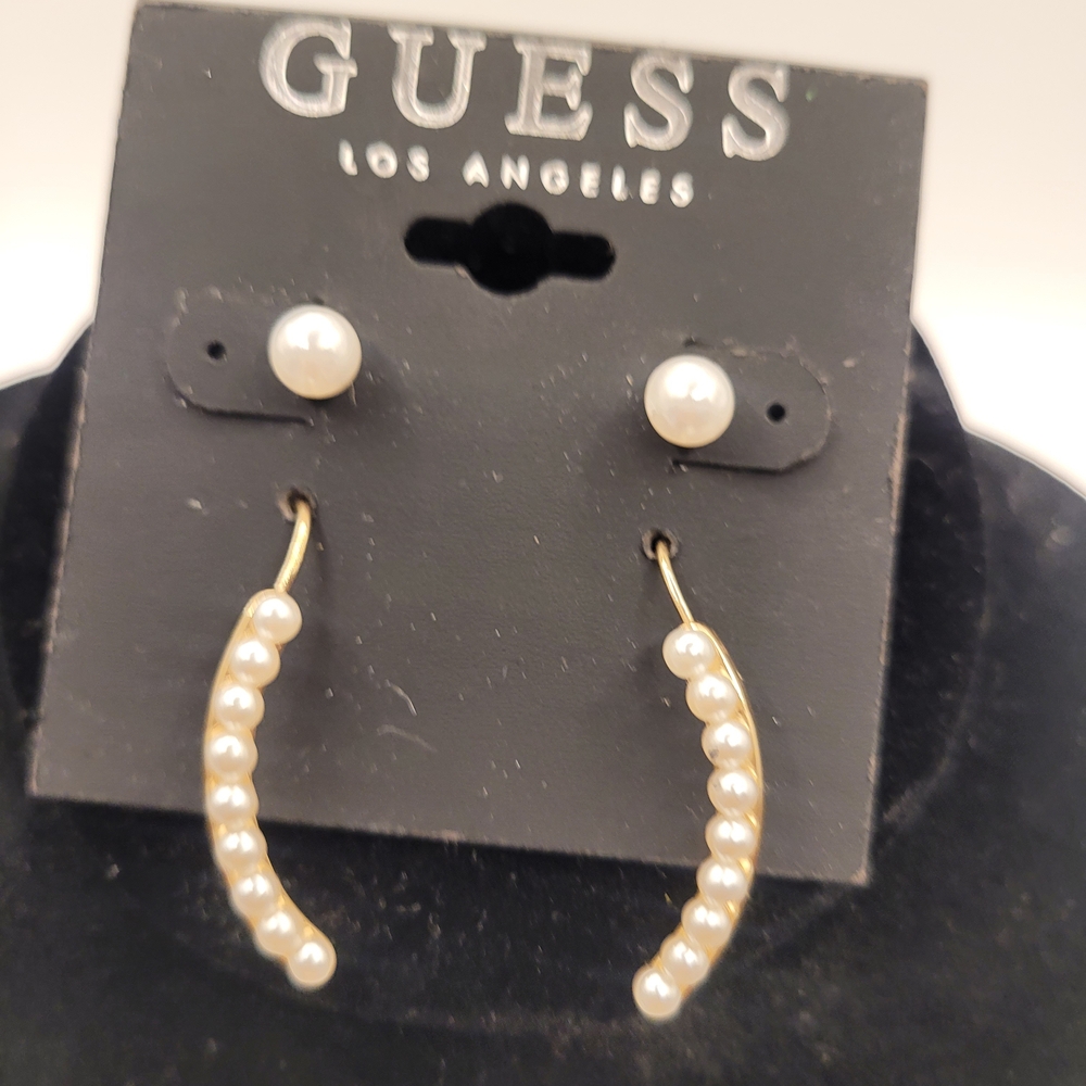 Guess Gold Pearl Hoop Earrings
